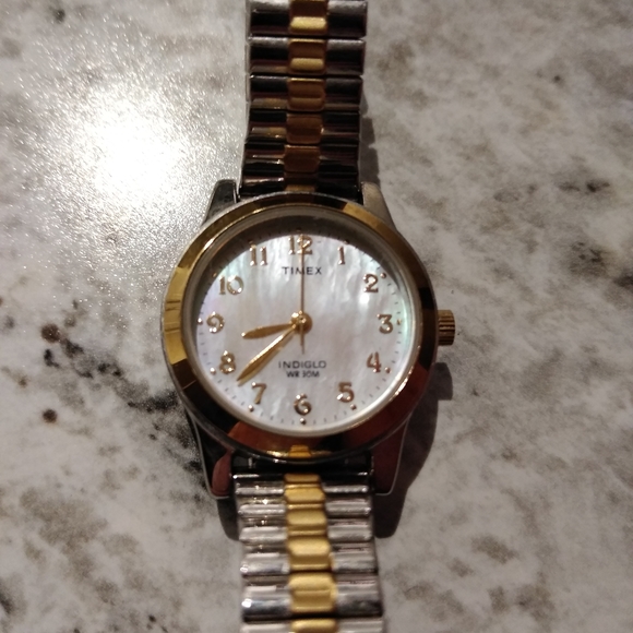 timex mother of pearl ladies watch